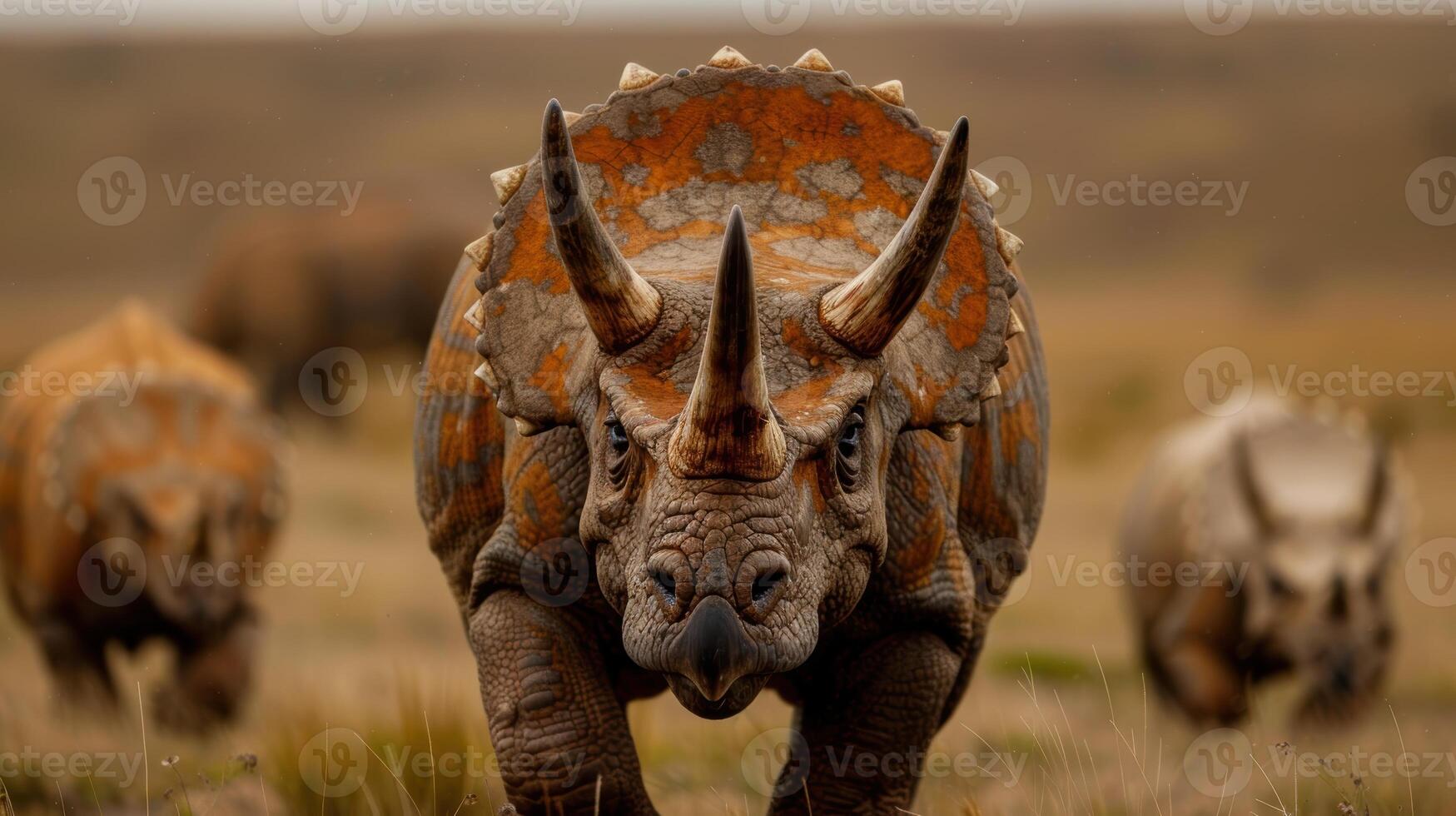 Fierce triceratops dinosaur in the wild photo