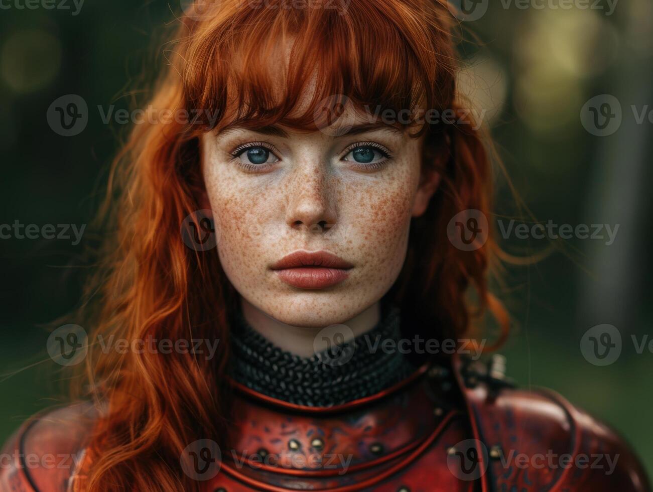 Captivating redhead with striking blue eyes and freckles photo