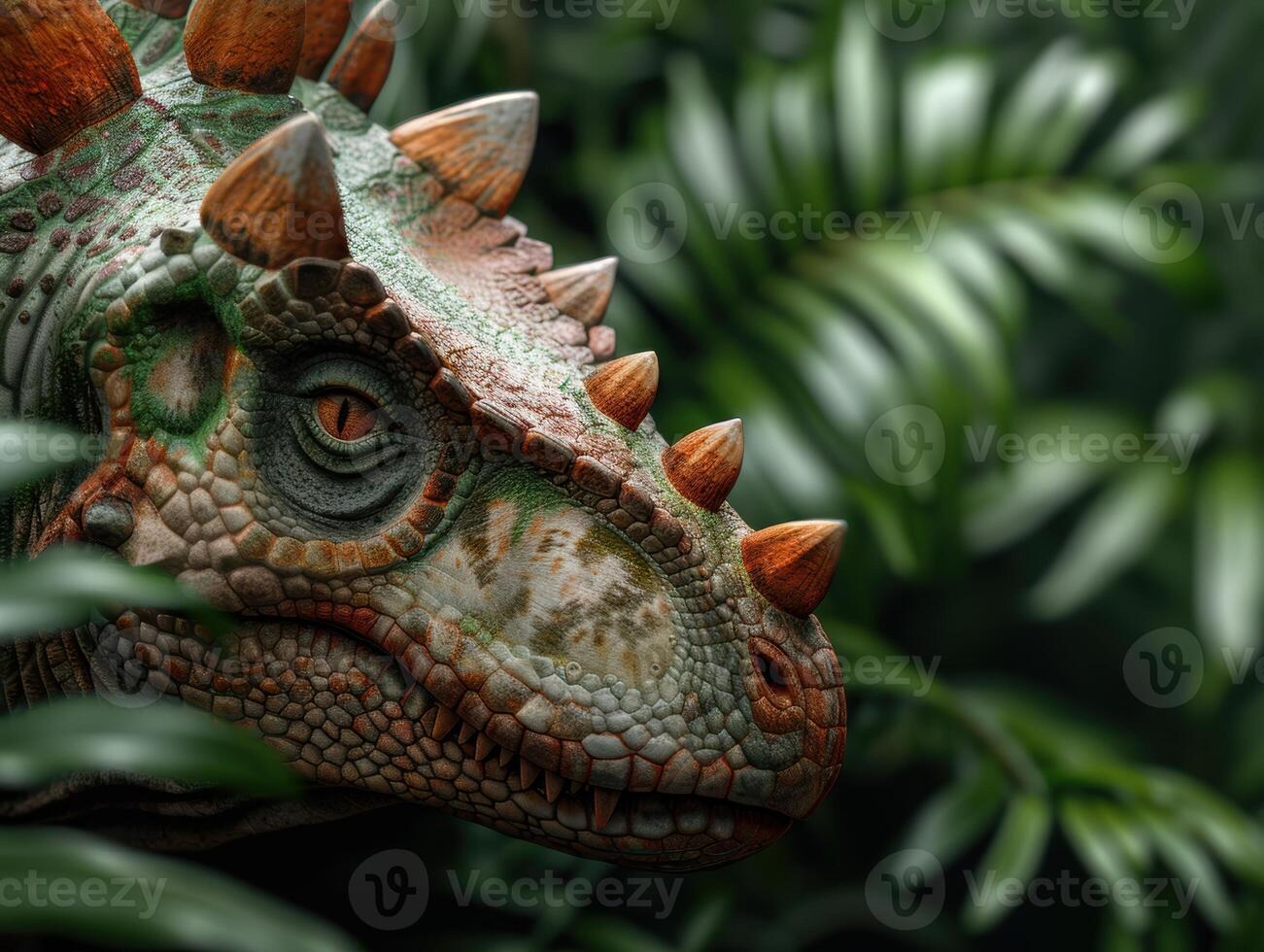 close up of a colorful dragon like creature in the jungle photo