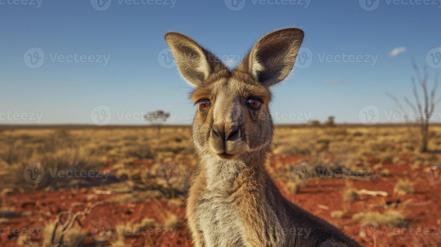close up of a curious kangaroo in the australian outback photo