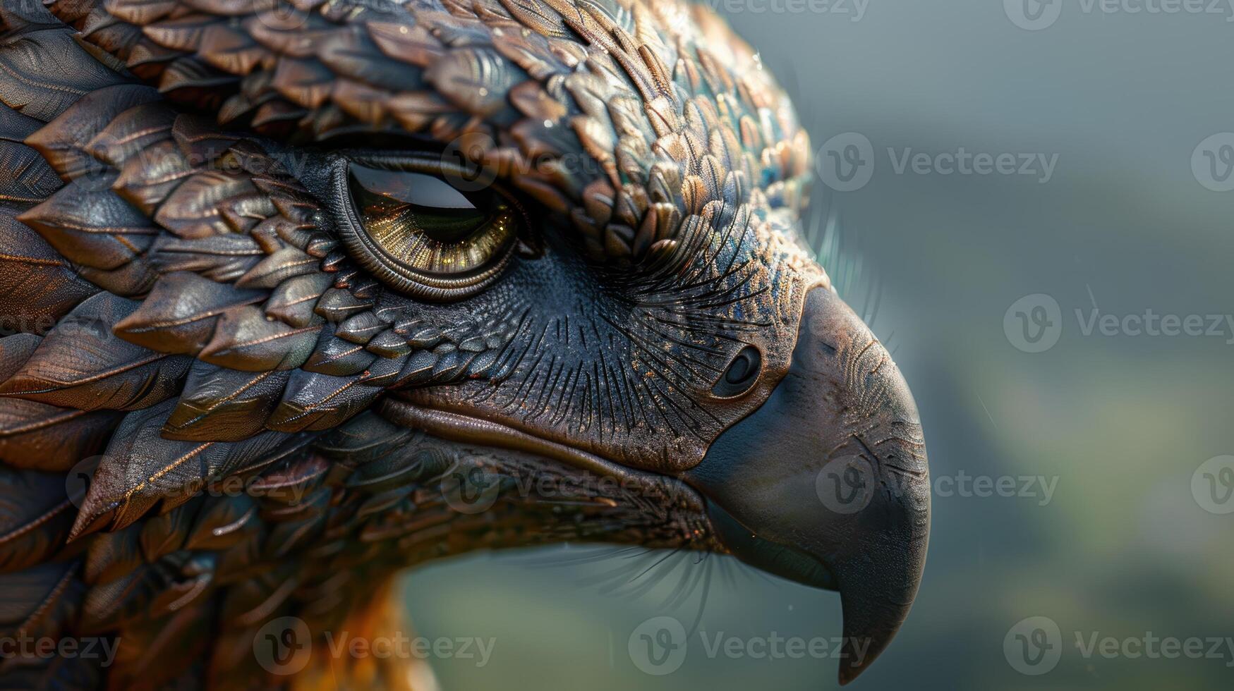 close up of an owls eye and feathers photo