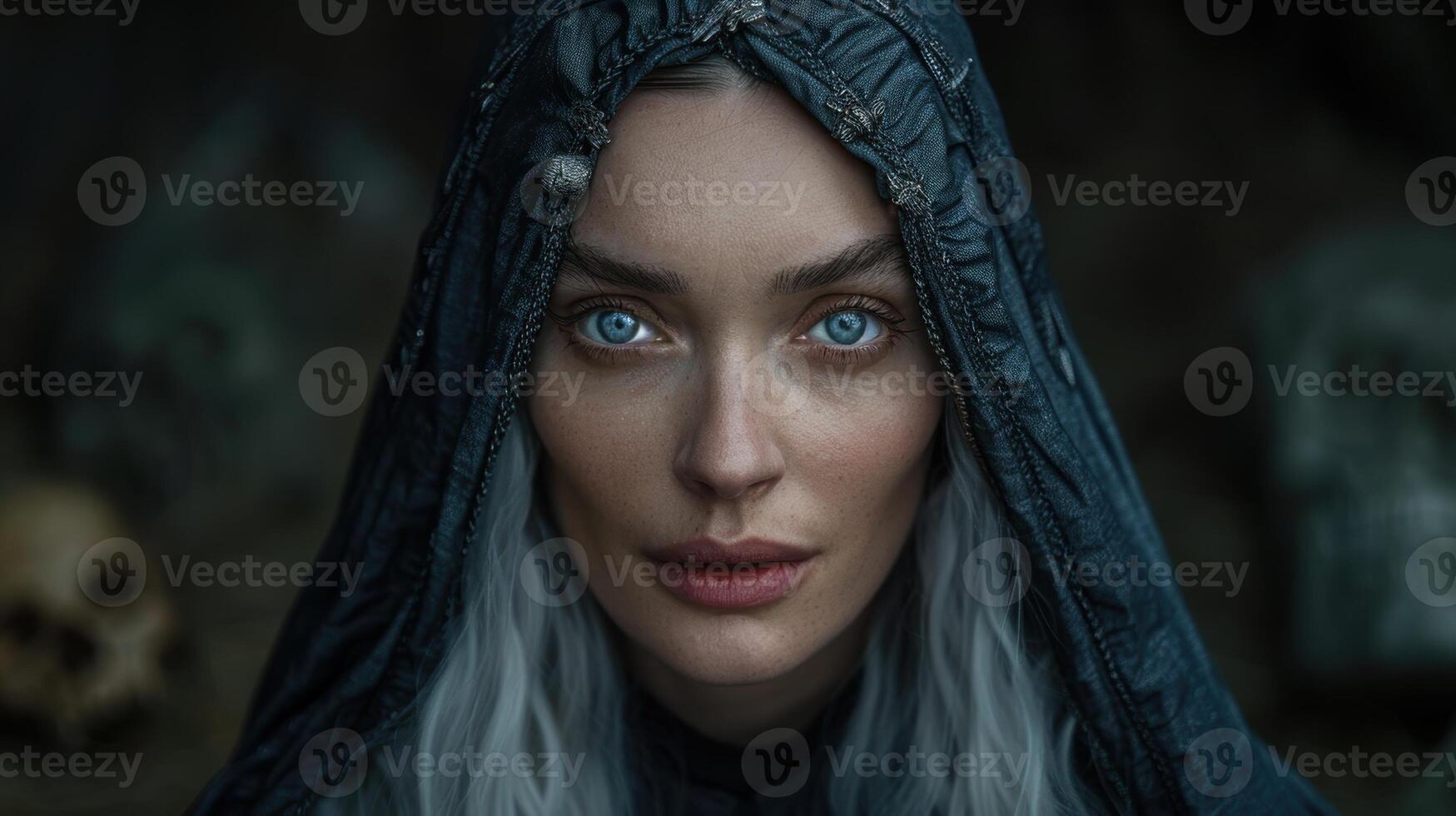 mysterious woman with piercing blue eyes photo