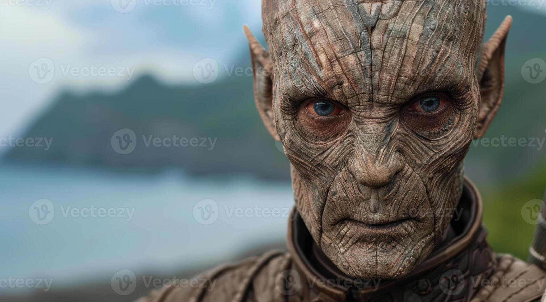 Mysterious wooden creature with piercing eyes photo