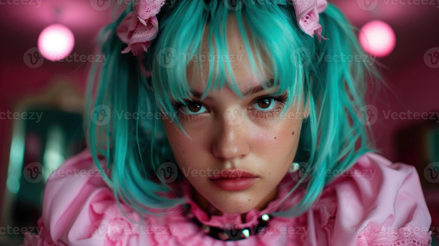 vibrant portrait of a young woman with colorful hair photo