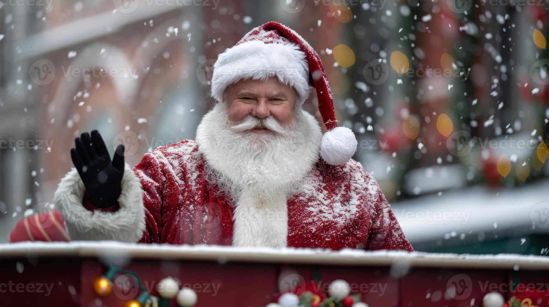 smiling santa claus in snowy winter scene photo