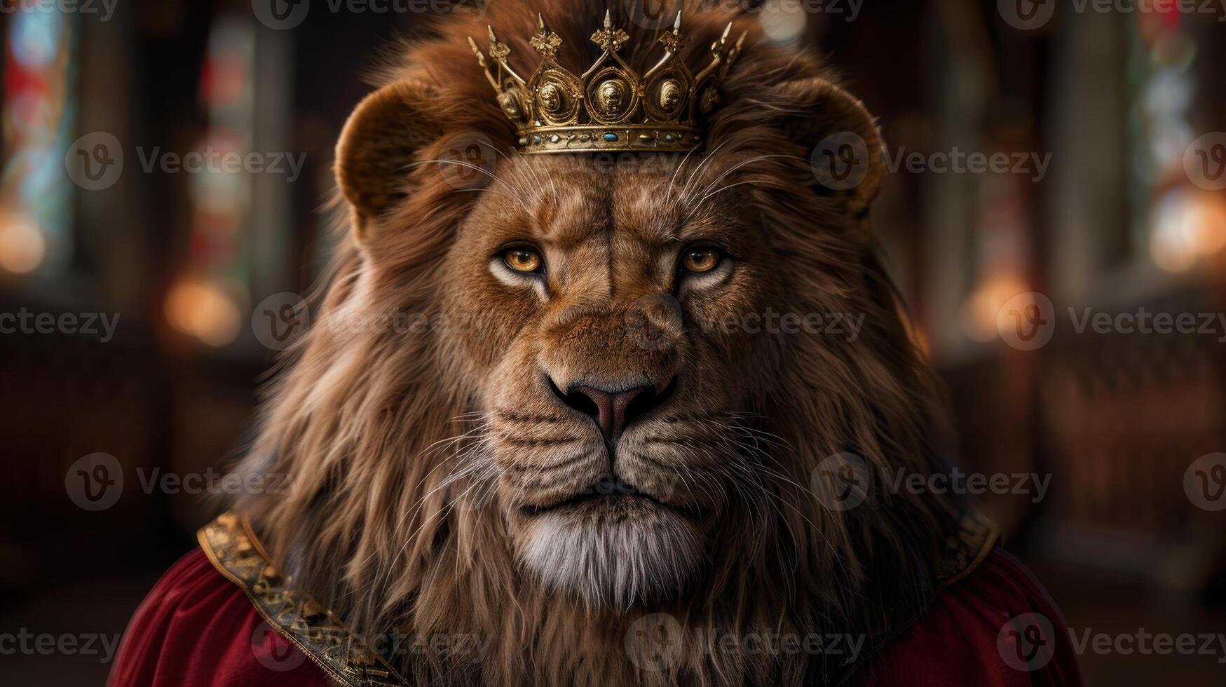 Majestic lion with golden crown photo
