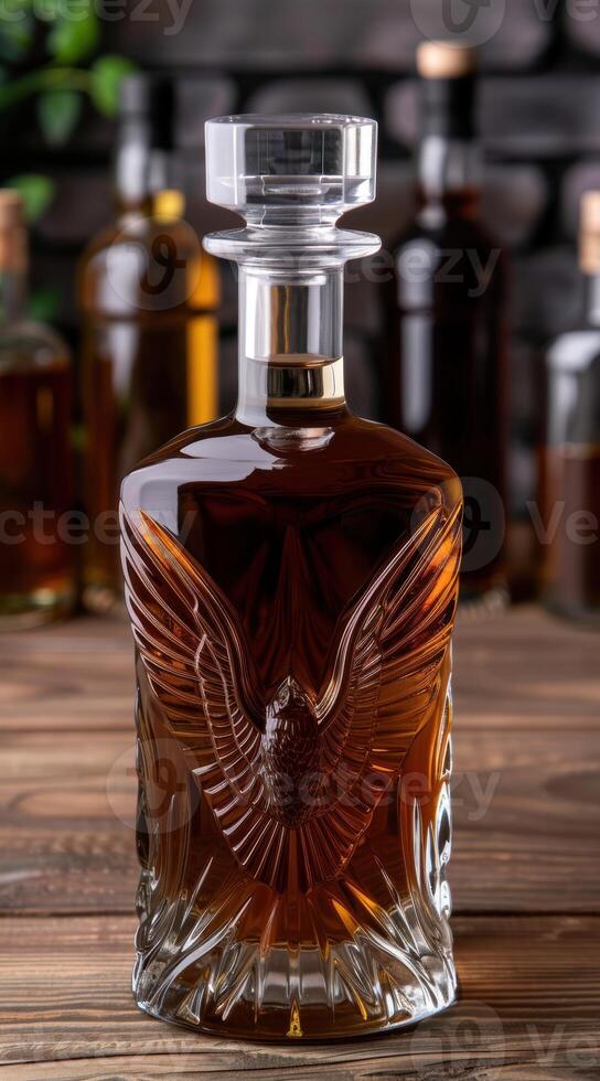 Elegant crystal decanter with amber liquid photo
