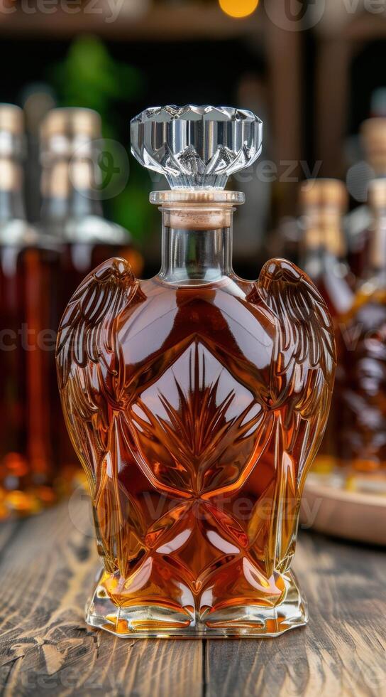 Elegant crystal liquor decanter with amber liquid photo