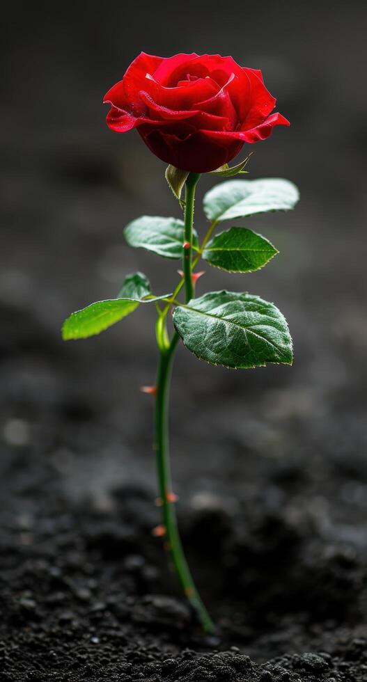 Vibrant red rose blooming in the garden photo