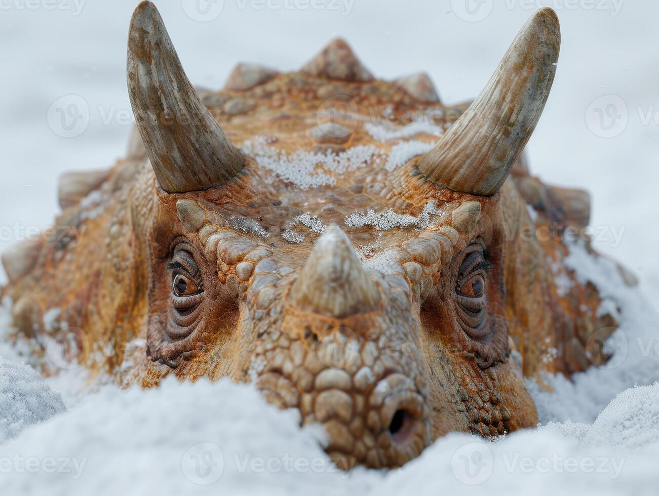 close up of a horned lizard in the snow photo