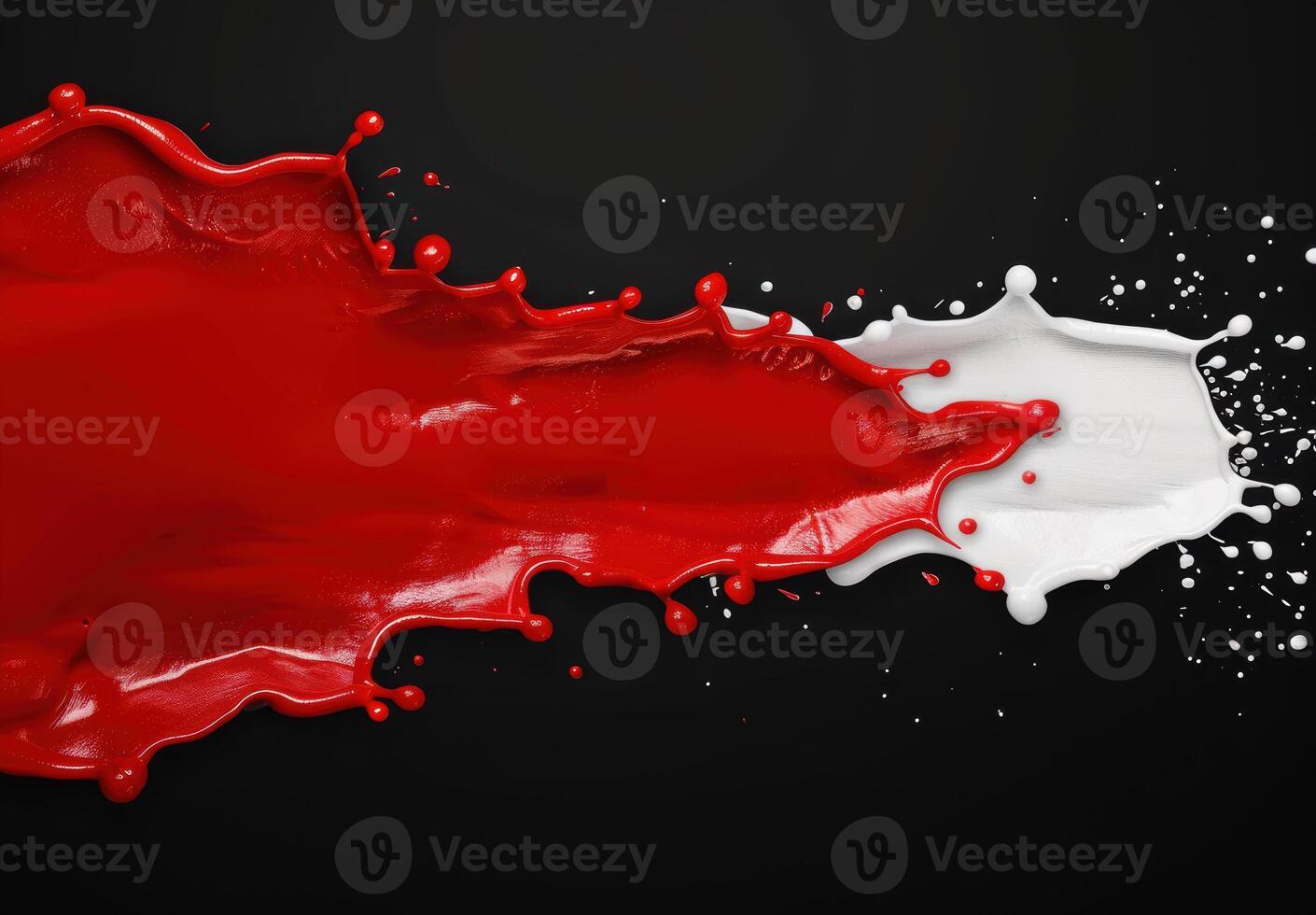 Vibrant red and white paint splash on black background photo