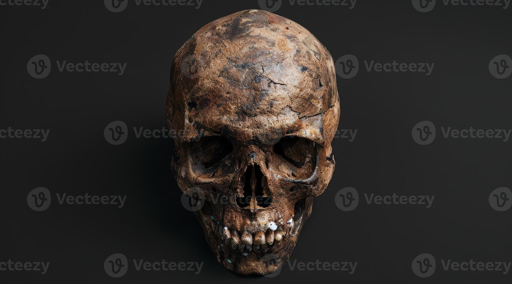 Weathered and ancient human skull photo