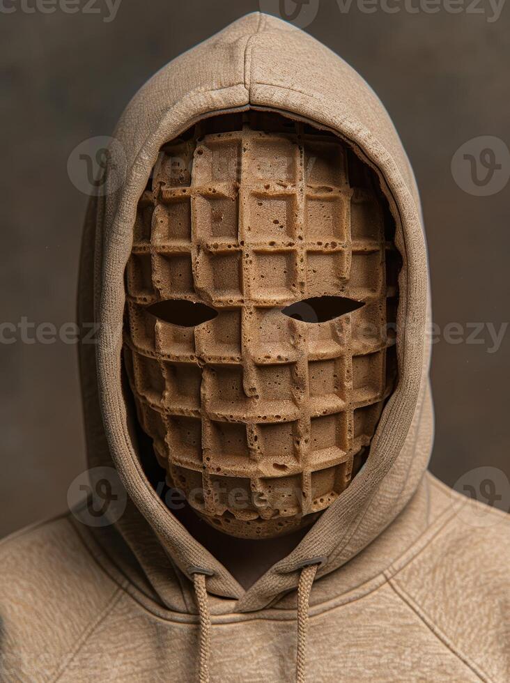 Mysterious hooded figure with a textured mask photo