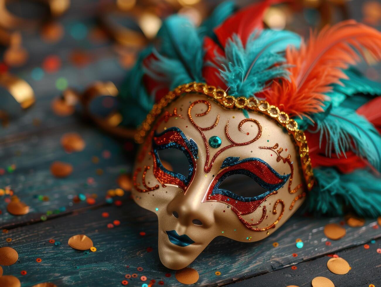 Colorful carnival mask with feathers photo
