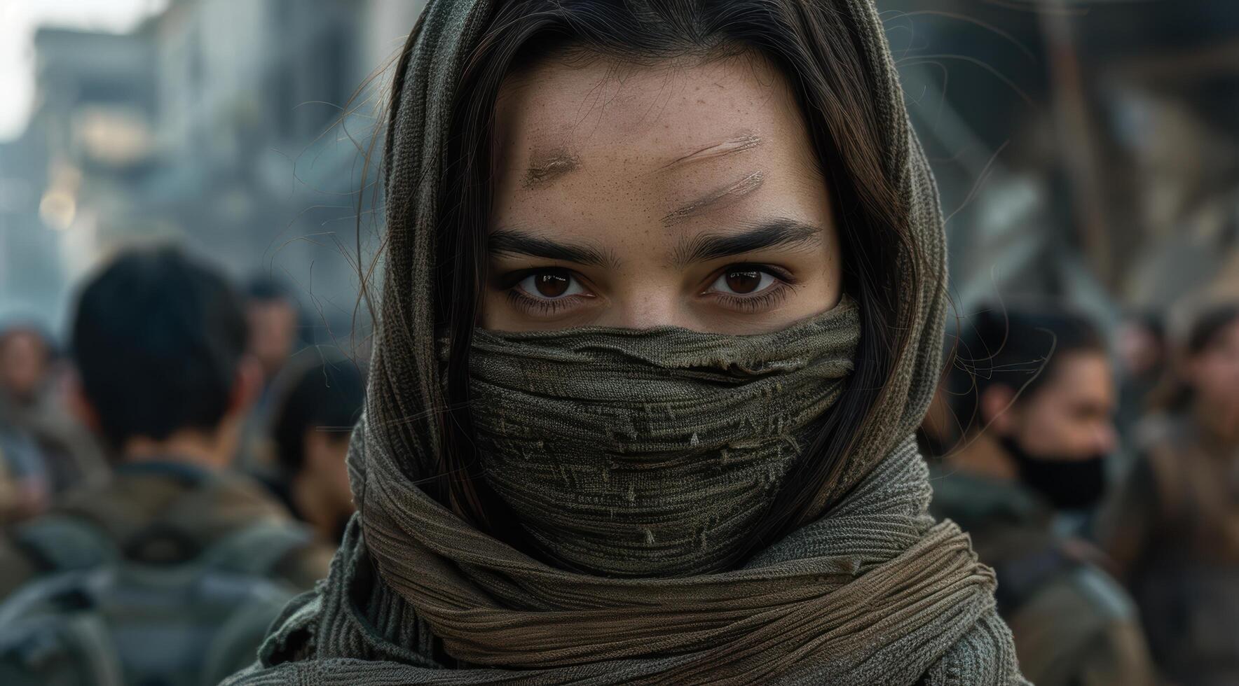 Mysterious person in scarf and hood photo