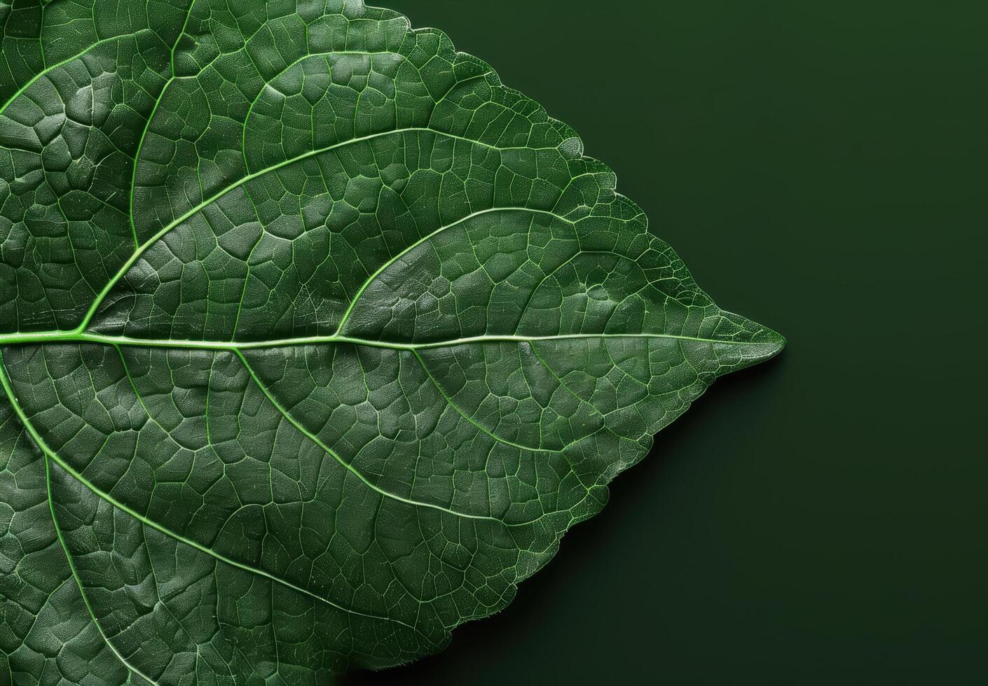 Close up of a green leaf with intricate veins and patterns photo