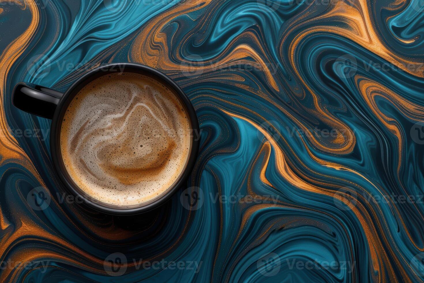Swirling abstract coffee art on vibrant background photo