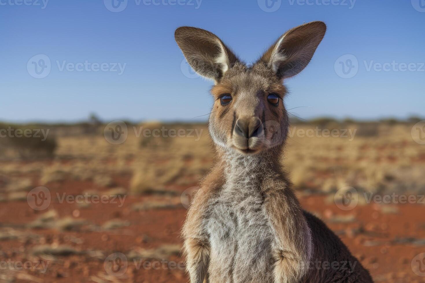 close up portrait of a curious kangaroo in the australian outback photo