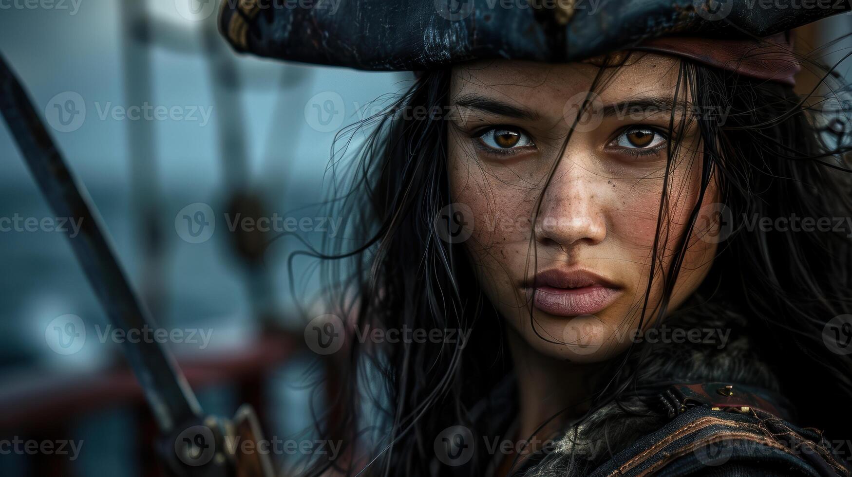 Intense gaze of a determined warrior photo