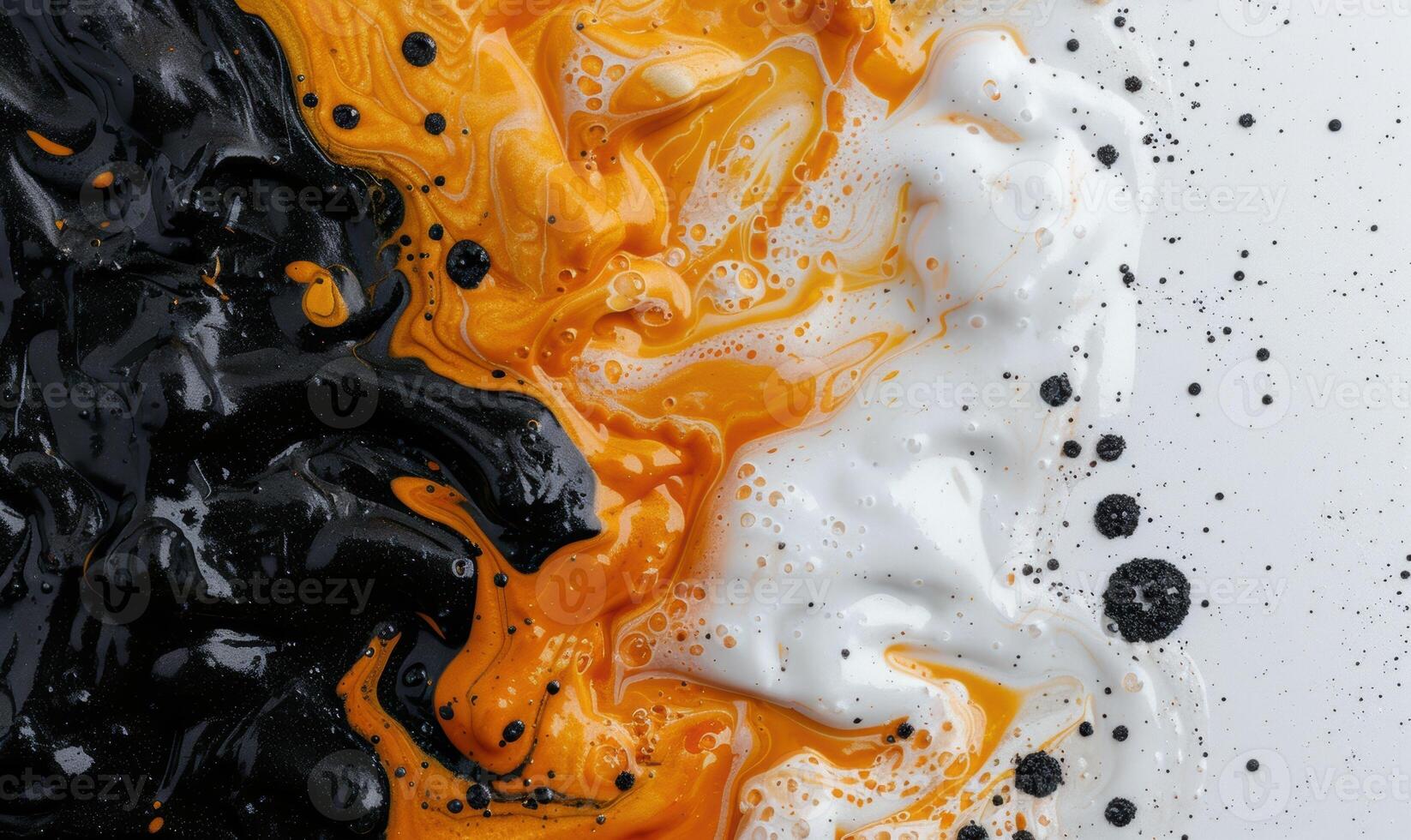 abstract fluid art background with black and orange paint photo