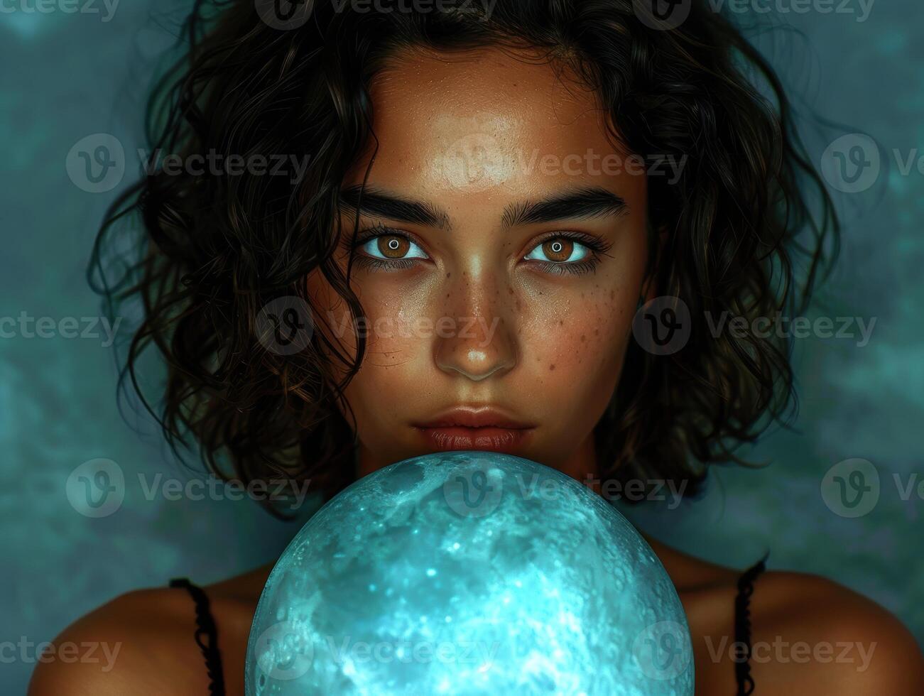 mysterious woman with glowing orb photo