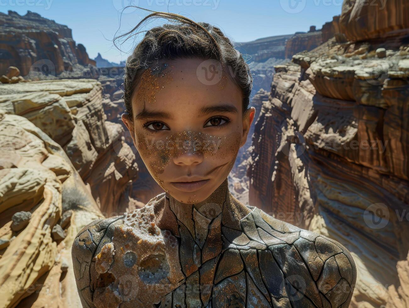 Adventurous explorer in stunning desert landscape photo