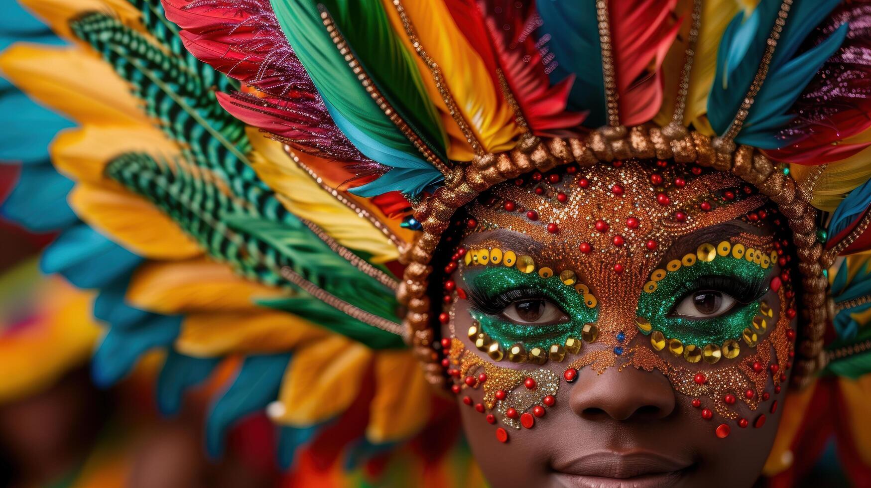 Colorful carnival mask with feathers and glitter photo