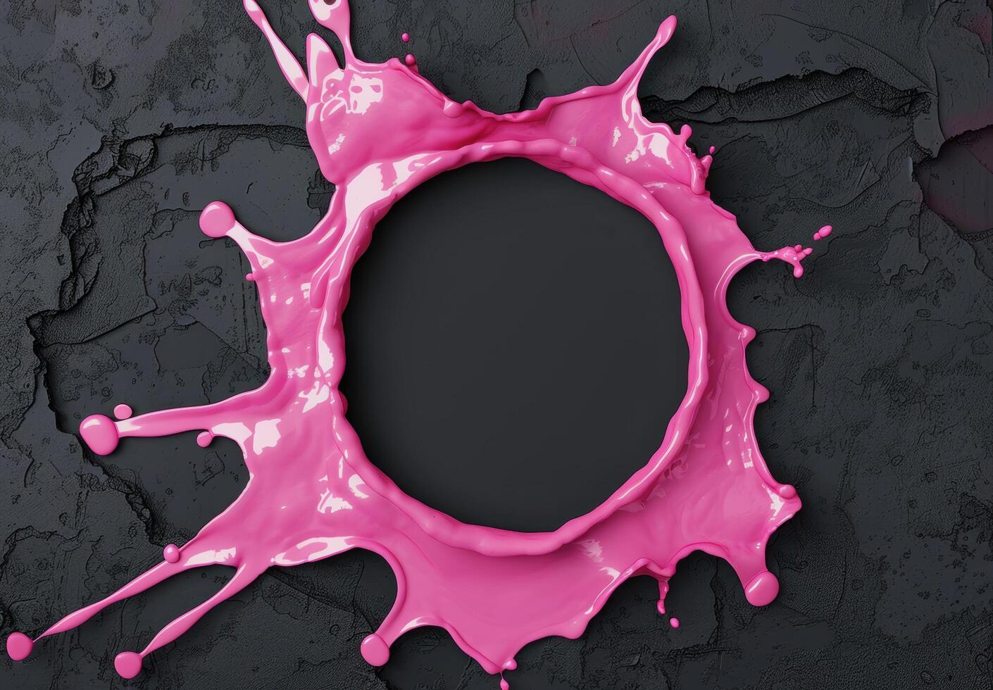 Vibrant pink paint splash frame on dark background photo