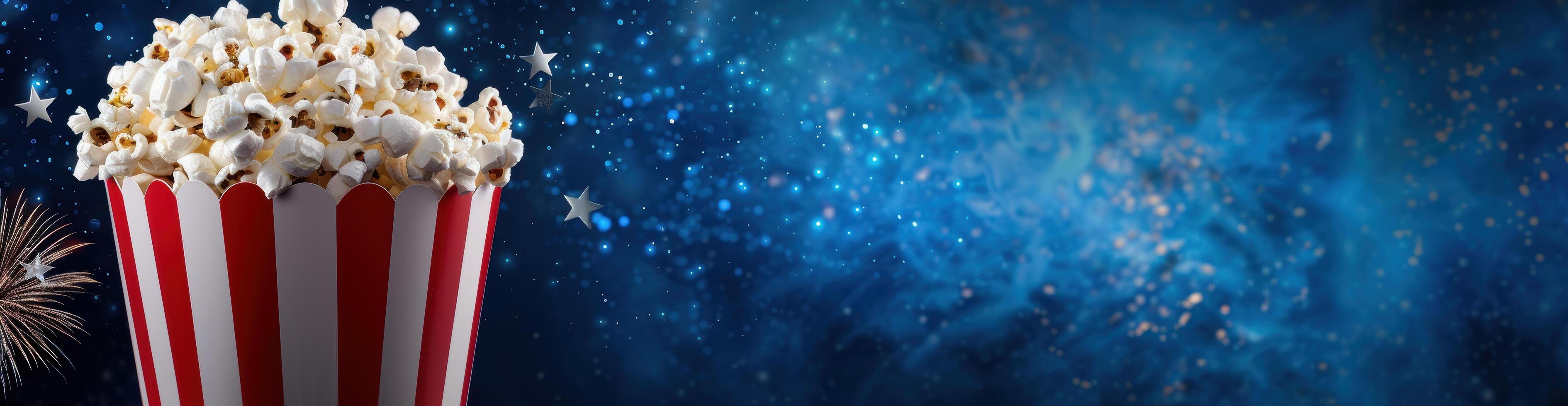 Popcorn and movie night background with stars photo