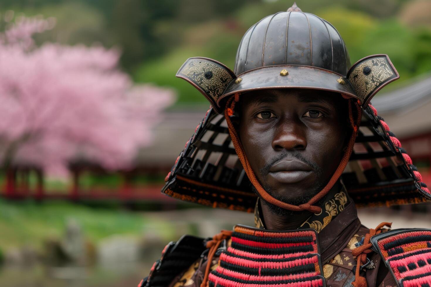 Warrior in traditional samurai armor photo