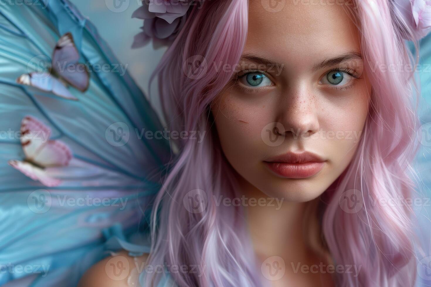Ethereal beauty with vibrant pink hair photo