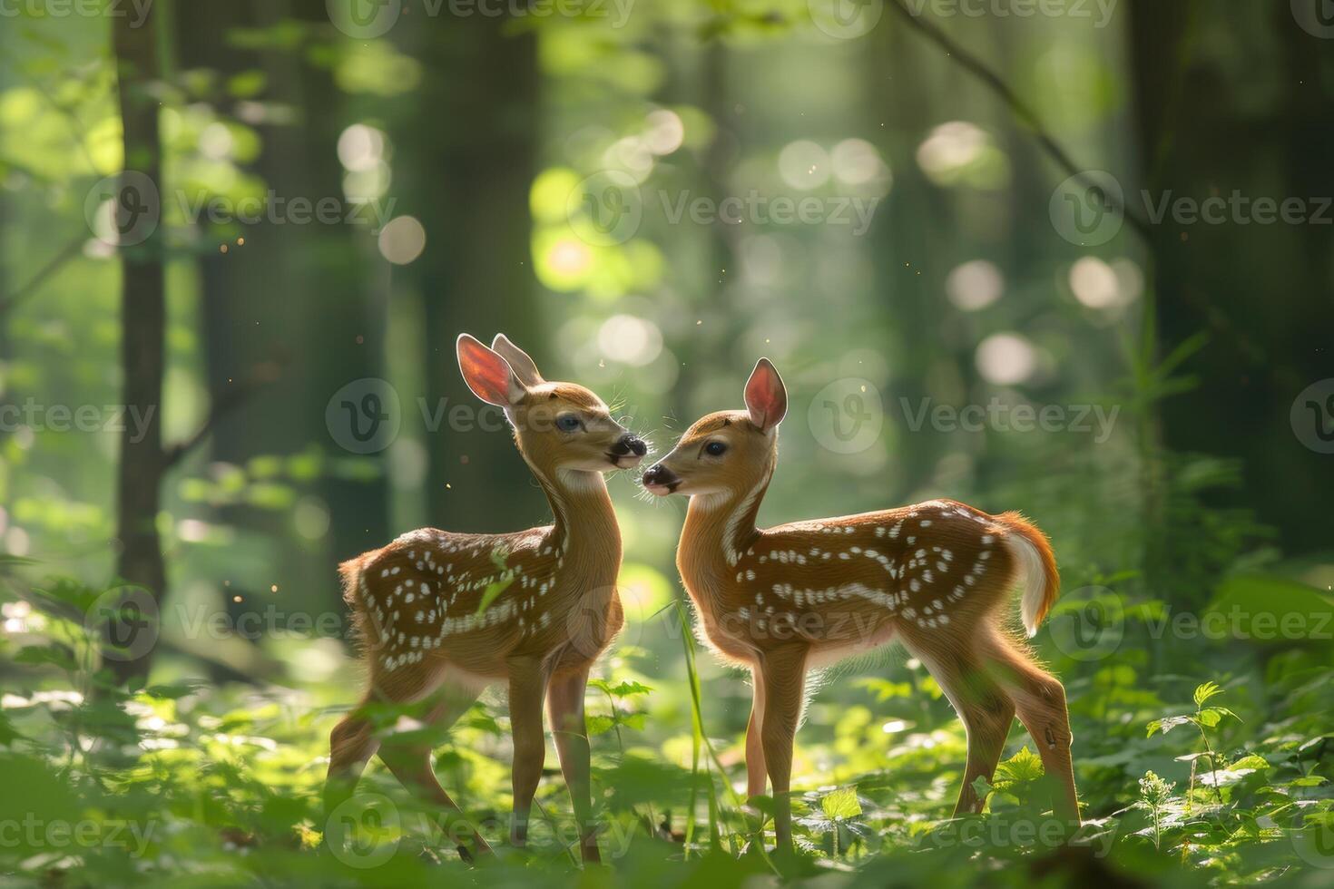 Adorable baby deer in forest photo