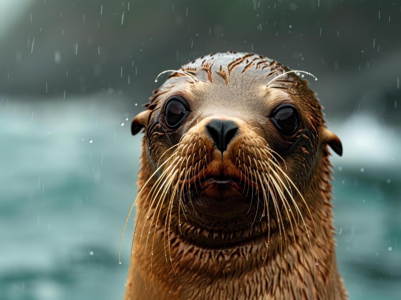 Curious sea lion in the rain photo