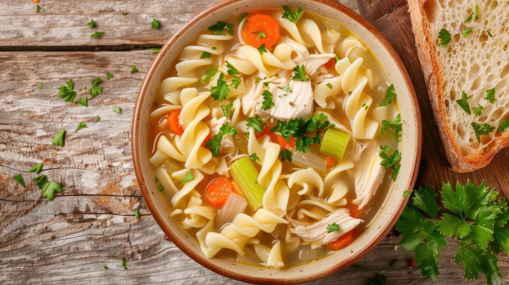 homemade chicken noodle soup in a bowl photo