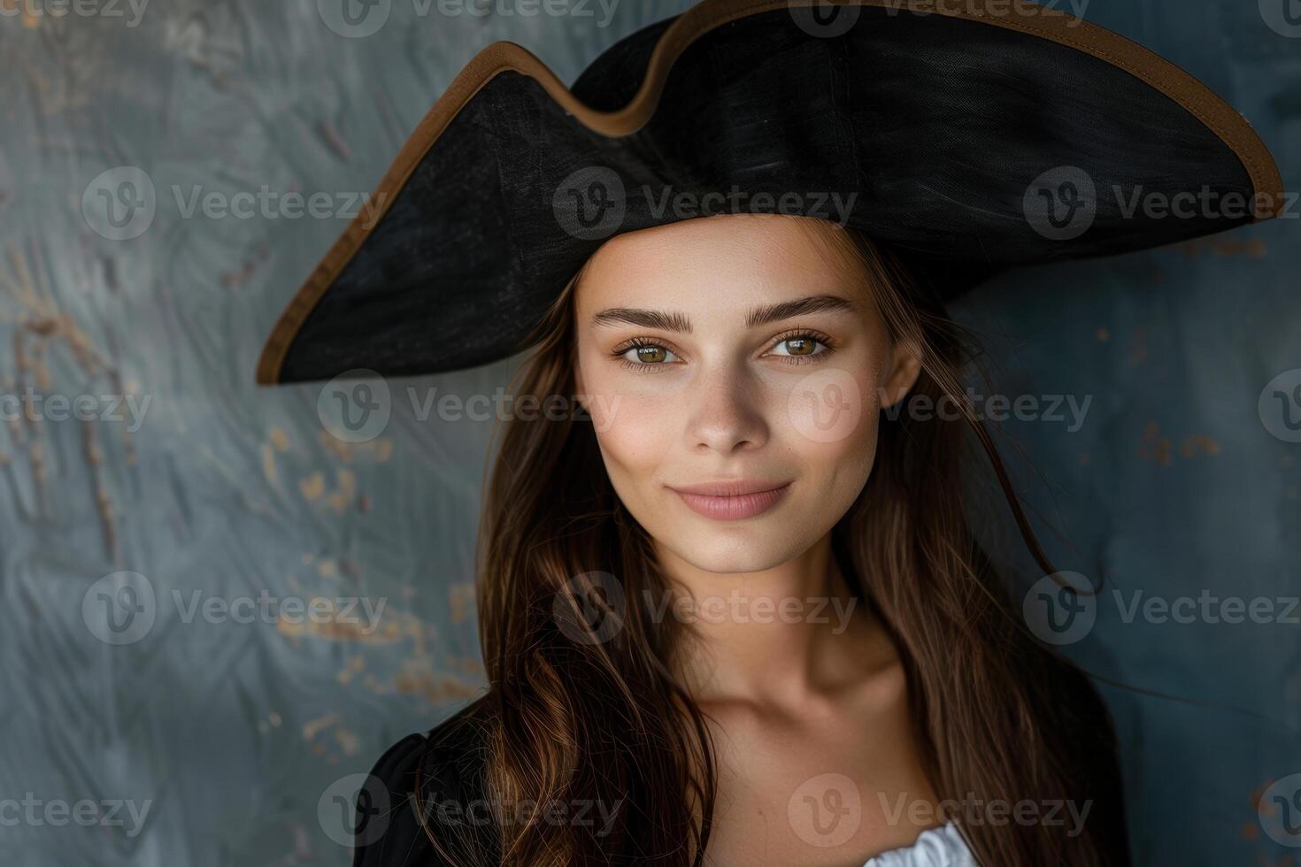 woman in pirate costume with serious expression photo
