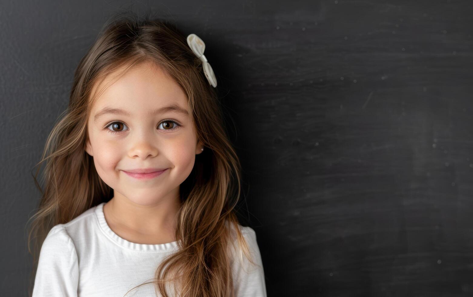 Smiling young girl with long brown hair photo