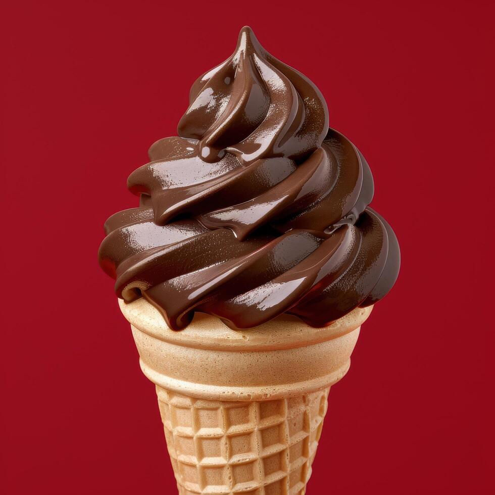 Delicious chocolate ice cream swirl in a waffle cone photo