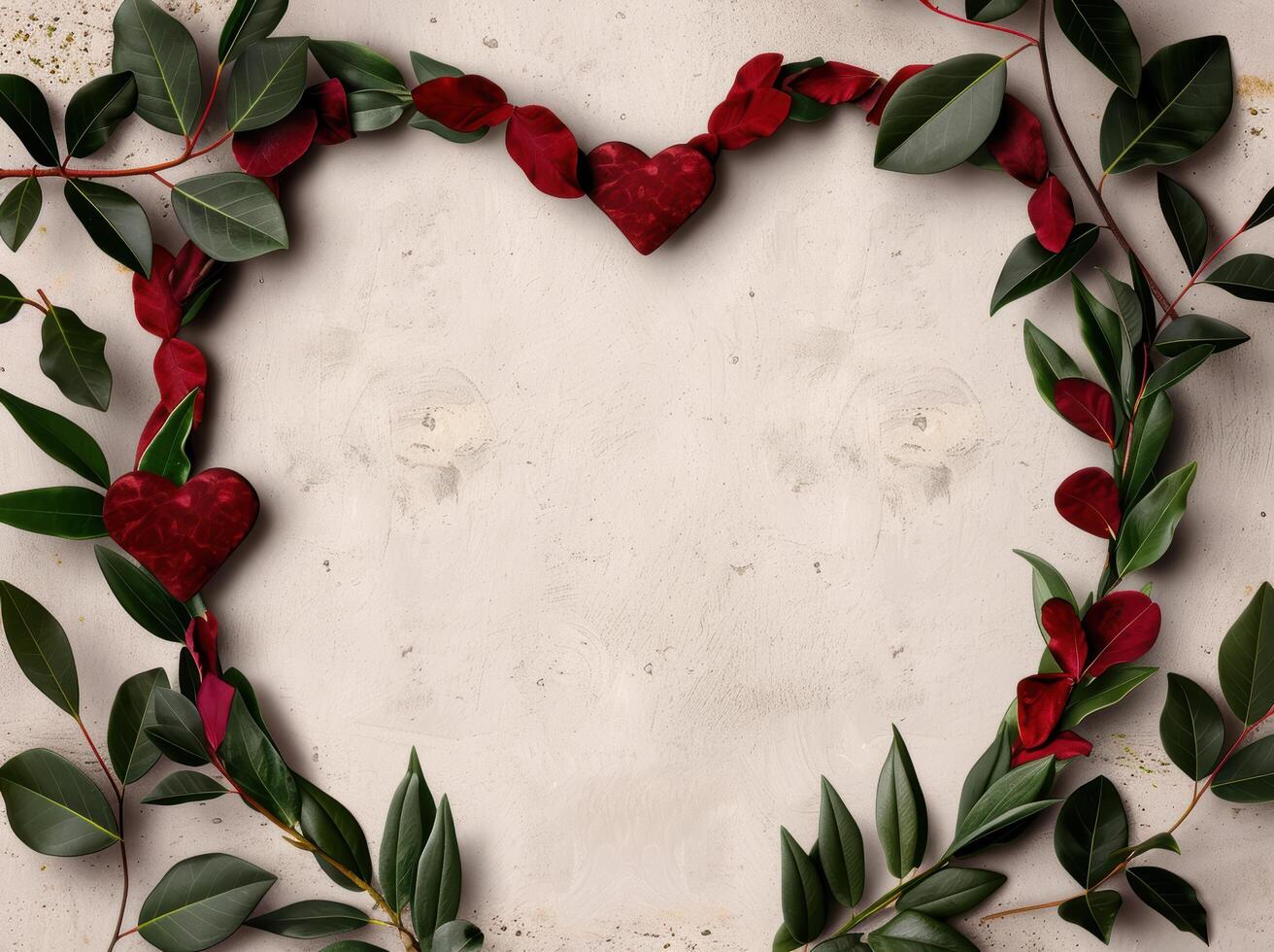 heart shaped floral frame on marble background photo