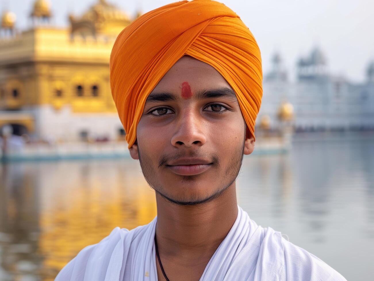 portrait of a man wearing a traditional orange turban photo
