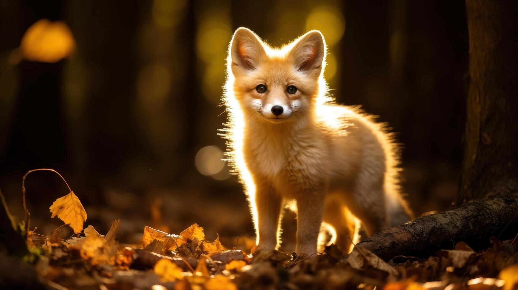 Cute fox in autumn leaves photo