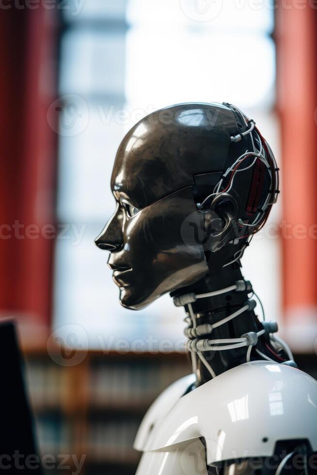 Futuristic robot head with advanced technology photo