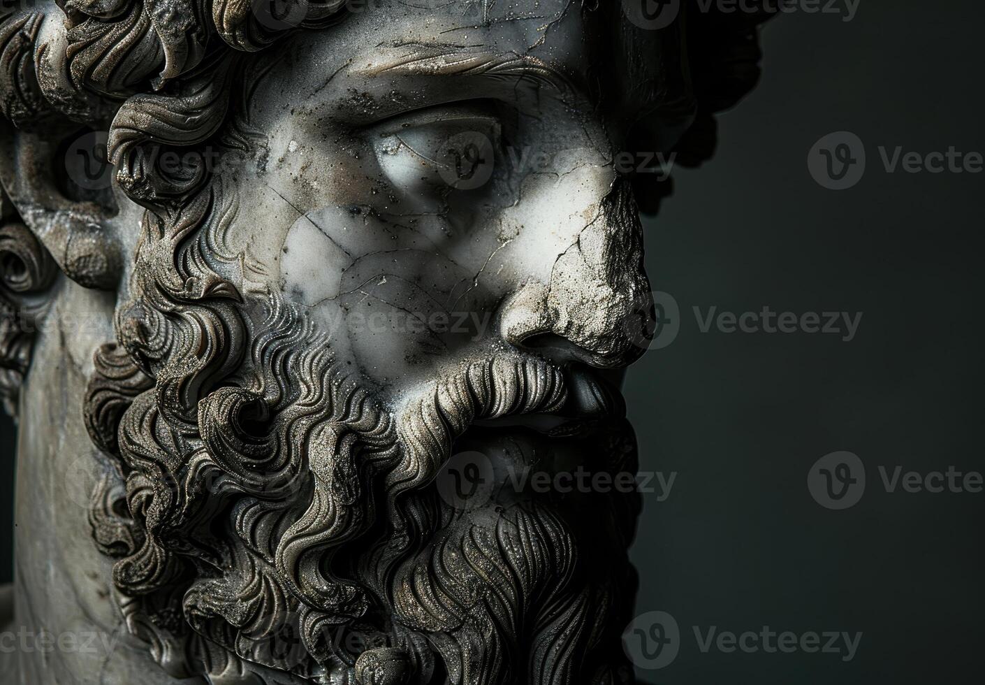 Weathered stone face with intricate details photo