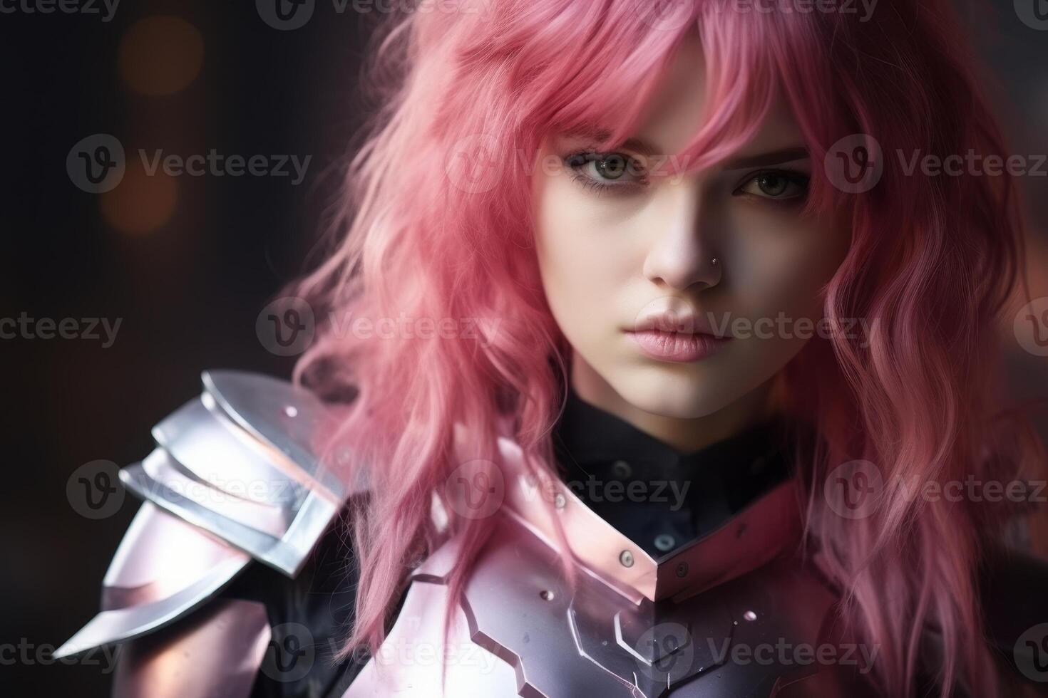 Futuristic woman with pink hair photo