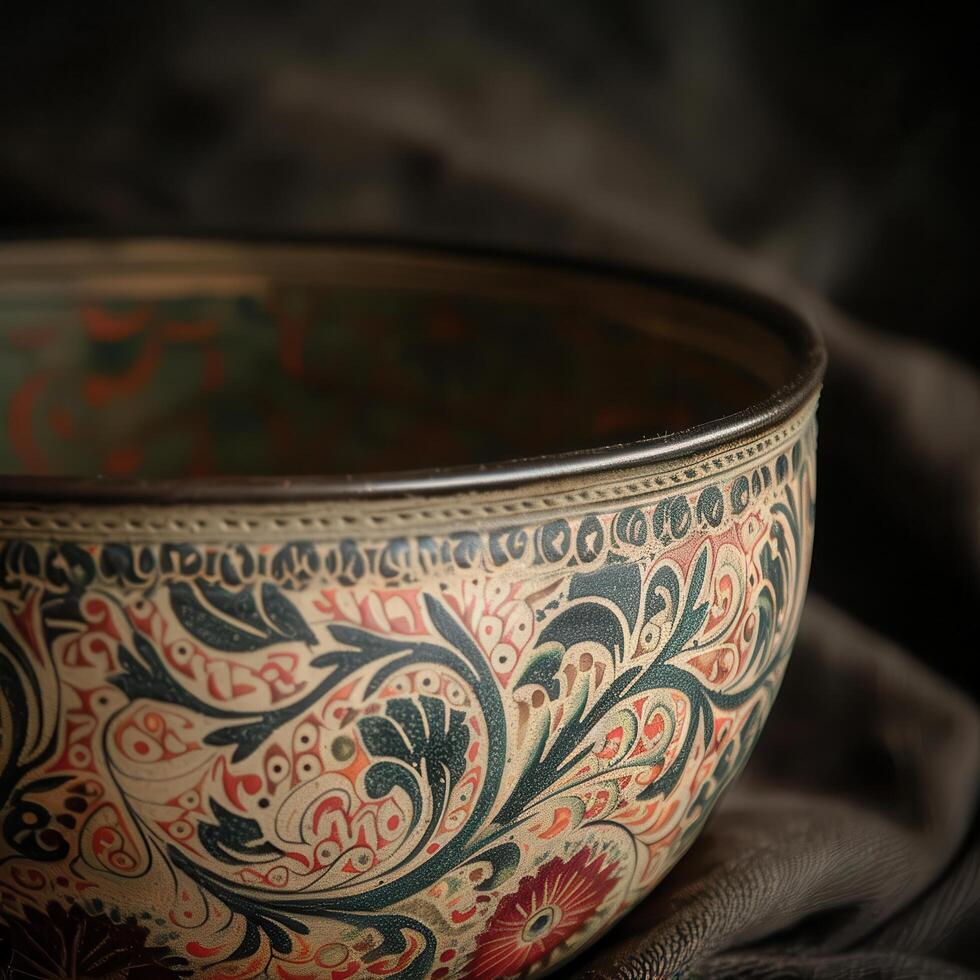 Ornate Decorative Bowl with Intricate Floral Pattern photo
