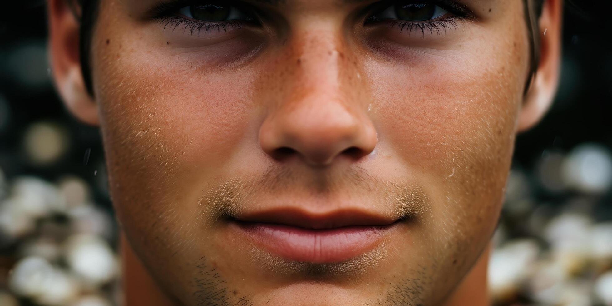 close up portrait of a young man with intense expression photo