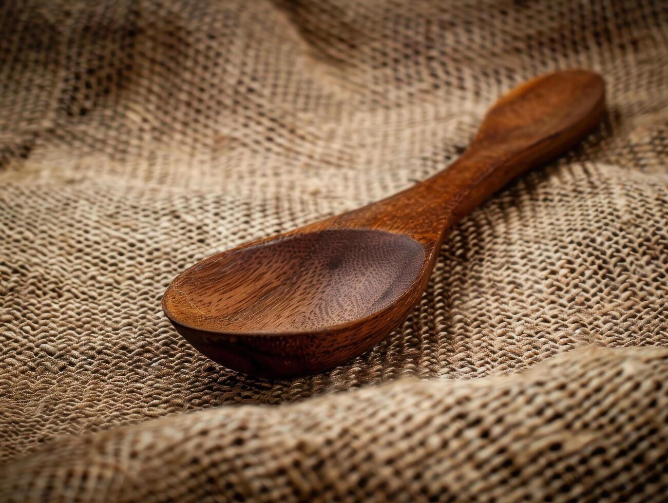 Wooden spoon on burlap background photo