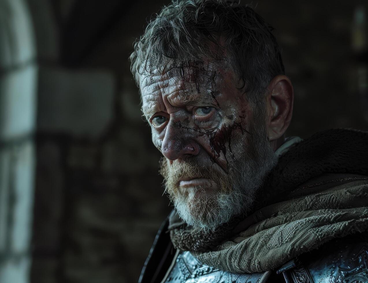 Rugged elderly man with weathered face and beard photo