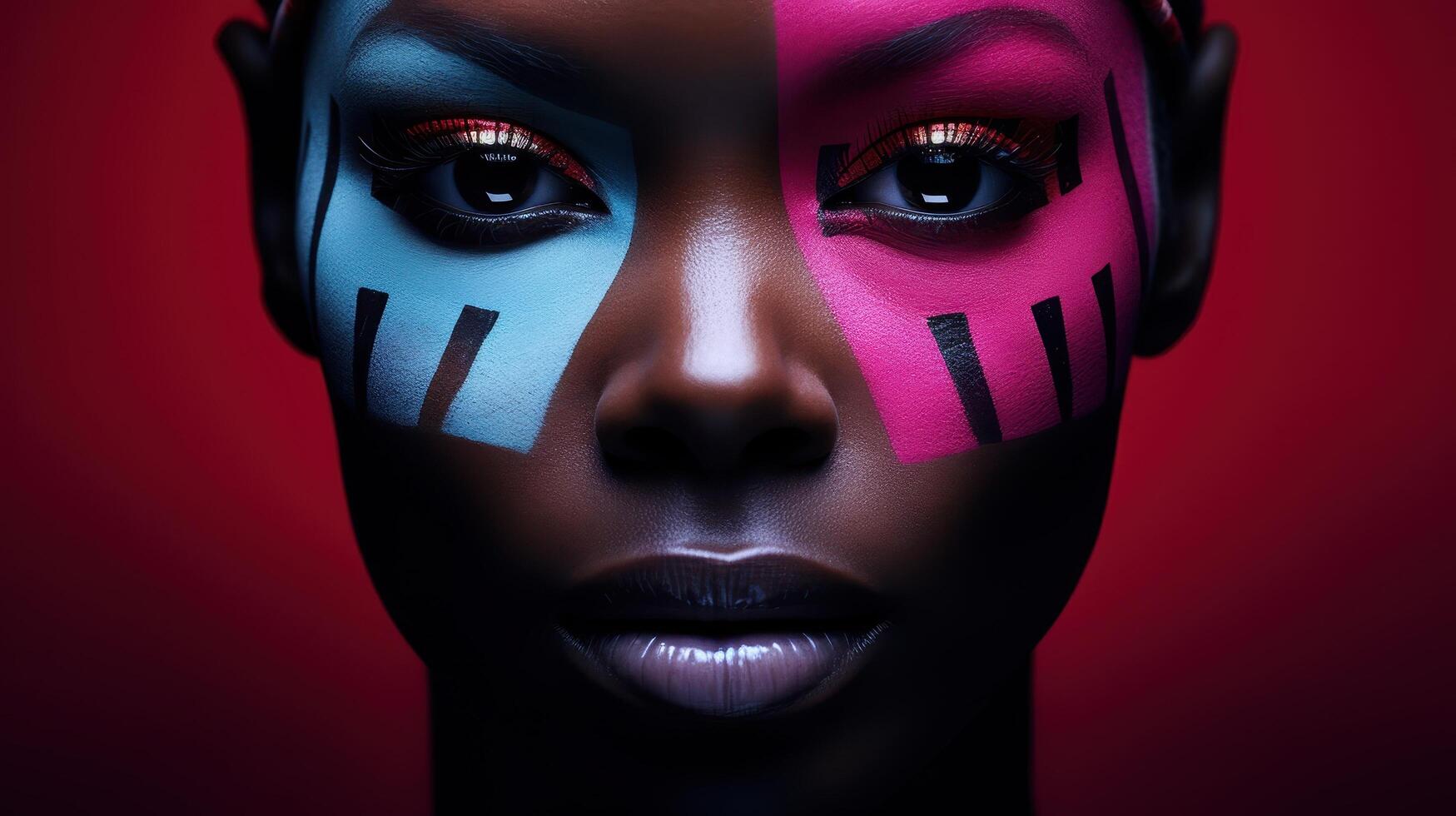dramatic makeup portrait with vibrant colors photo