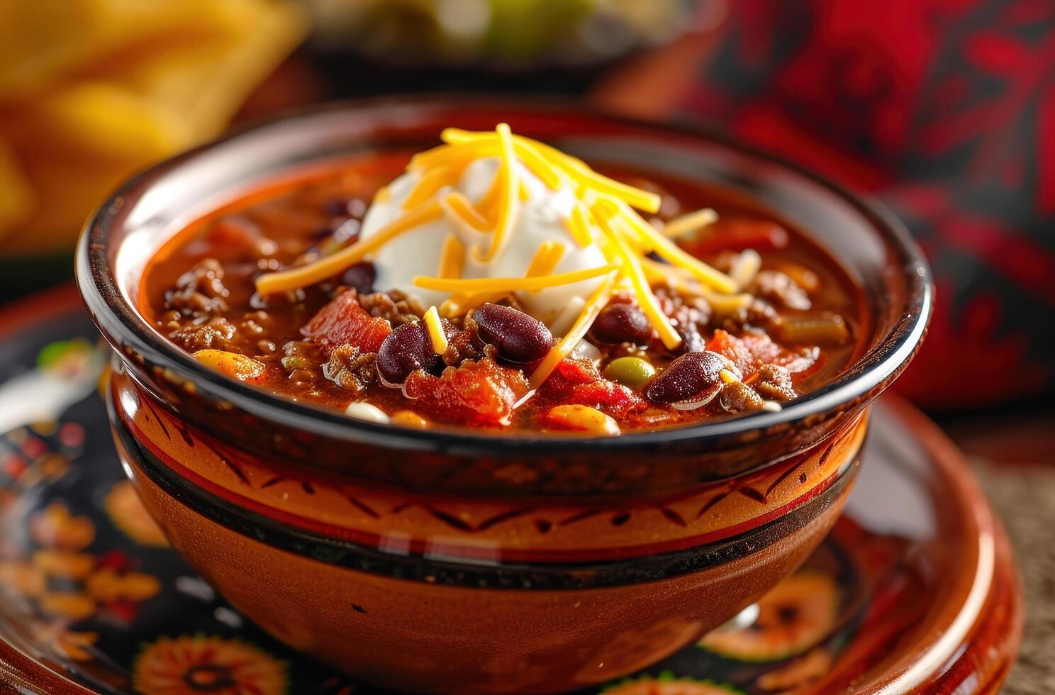 Hearty chili with beans and cheese photo