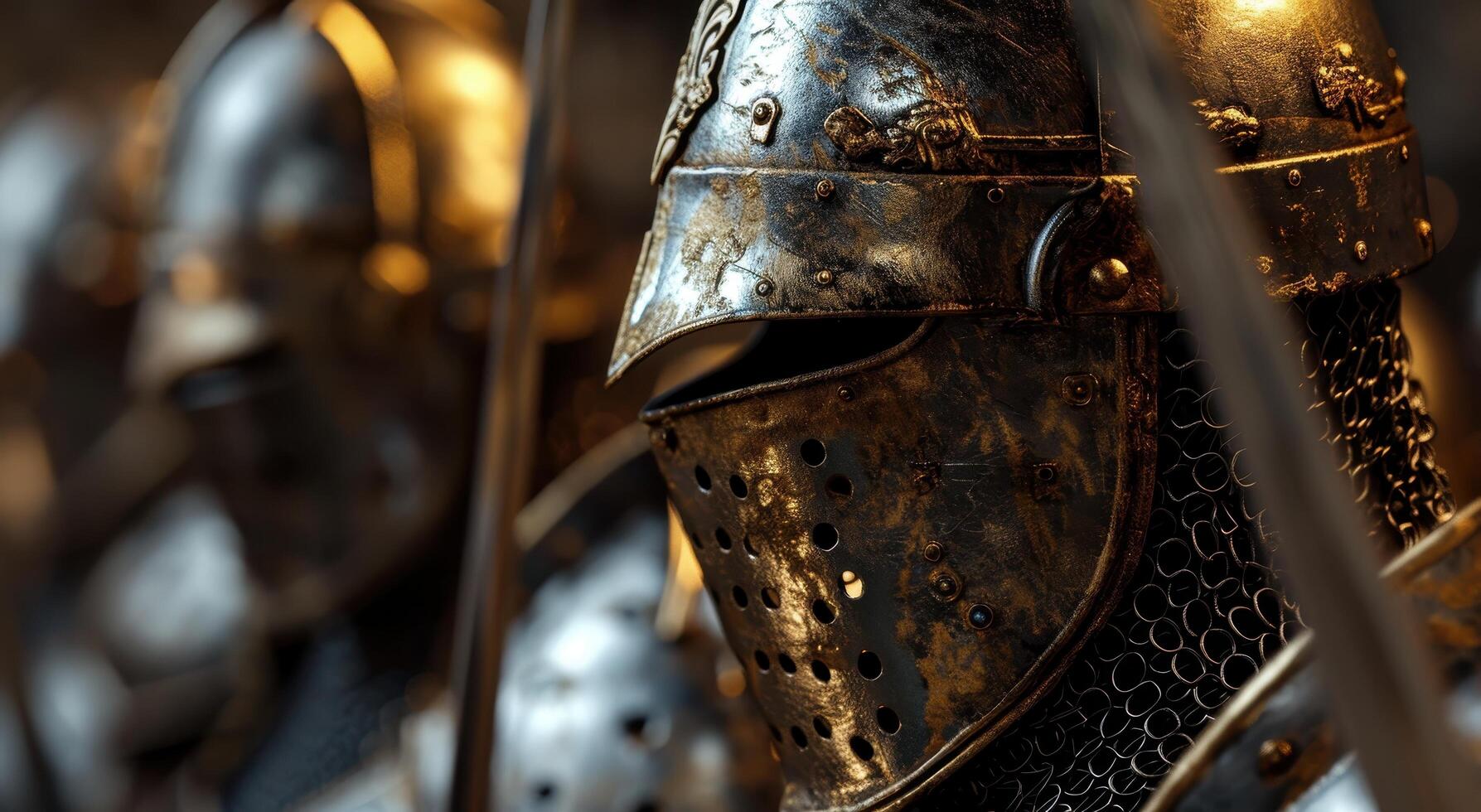Closeup of an ornate medieval knights helmet photo